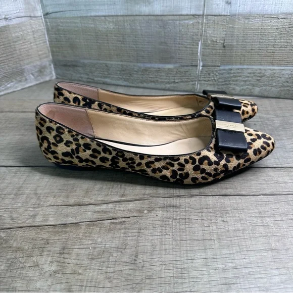 Kate S Leopard Print Norah Flats Bow Detail Calf Hair flats size 8 - Picture 2 of 7